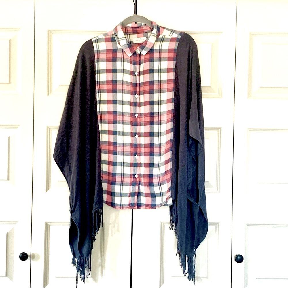Upcycled Lucky Brand Lightweight Flannel and Scarf Poncho Handmade All Sizes